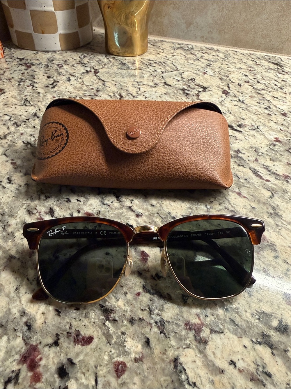 Ray-Ban Brown and Gold Clubmaster Sunglasses with Brown Case